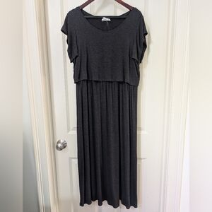 Ingrid & Isabel Maternity Midi Dress + Nursing, Charcoal Heather, L